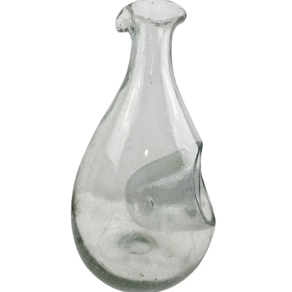Hand Blown Seed Glass Sake Carafe Decanter with Internal Ice Pocket Chiller